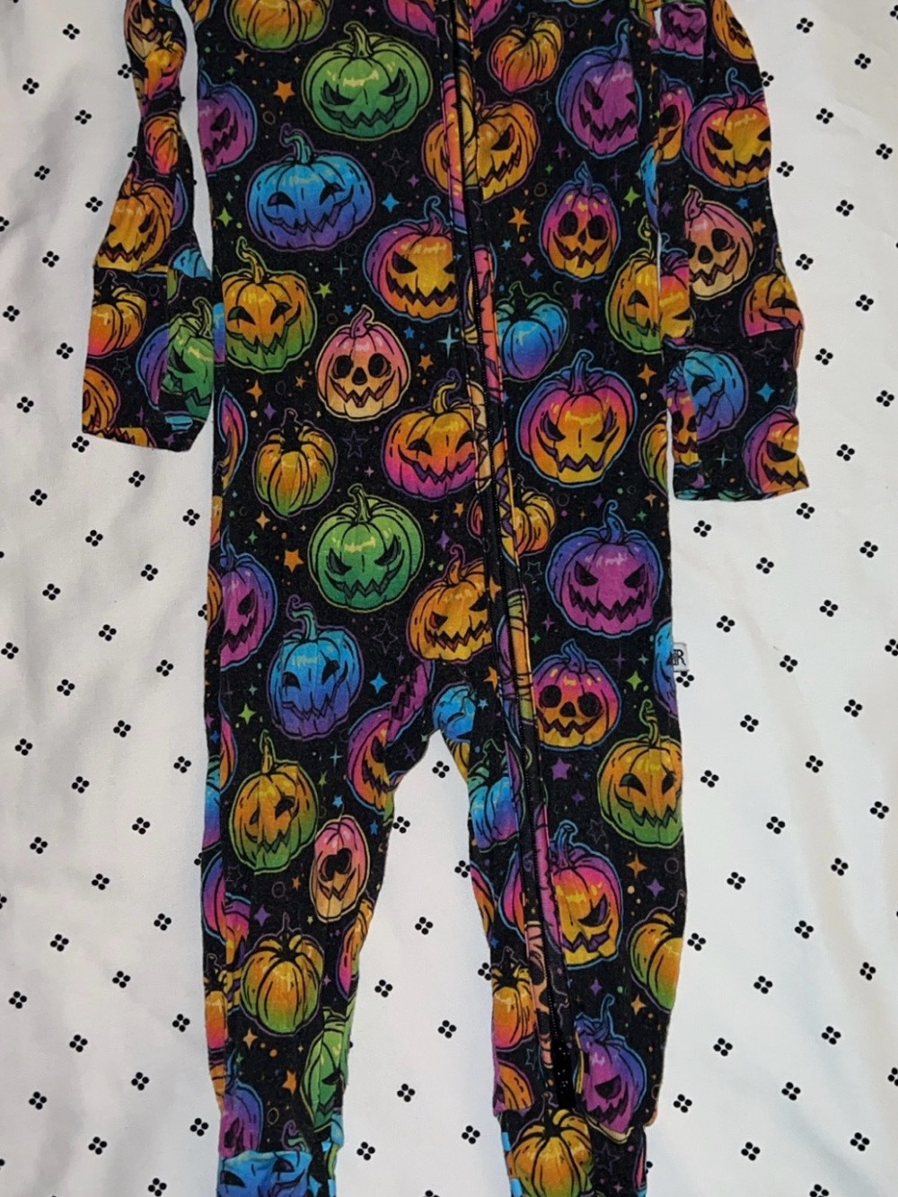 Bamboo Kids Halloween Pumpkin Footed Pajamas - Multicolor on Black